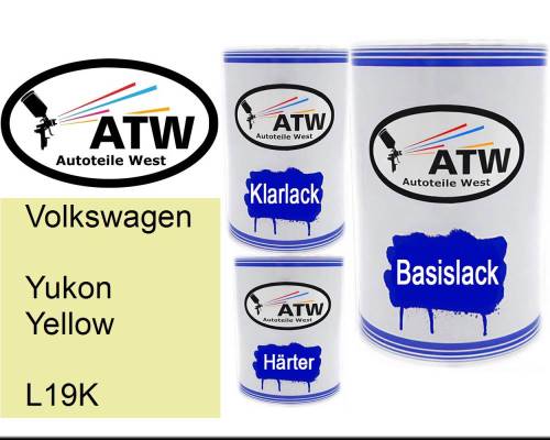 Volkswagen, Yukon Yellow, L19K: 500ml Lackdose + 500ml Klarlack + 250ml Härter - Set, von ATW Autoteile West.